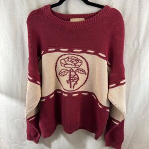 Vintage Coquette Leoniak Rose Print Sweater 100% Cotton Knit Crewneck Size L